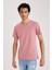 Erkek Pembe Regular Fit Düz Kesim Bisiklet Yaka %100 Pamuk Kısa Kollu Tişört B0653AXNS 4