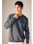 Antrasit Regular Fit Bisiklet Yaka Pamuklu Basic Düz Sweatshirt T3777AZ23AU 1