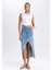 Long Fit Yırtmaçlı %100 Pamuk Midi Jean Etek A9712AX23HS 3