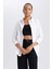 Kadın Beyaz Oversize Fit Geniş Kesim Gömlek Yaka Basic Düz Poplin Uzun Kollu Tunik B0659AXNS 5