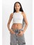 Kadın Gri Fitted Halter Yaka Düz Basic Pamuklu Atlet B0658AXNS 1