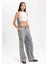 Kadın Gri Fitted Halter Yaka Düz Basic Pamuklu Atlet B0658AXNS 2