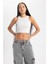 Kadın Gri Fitted Halter Yaka Düz Basic Pamuklu Atlet B0658AXNS 4