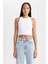 Kadın Beyaz Fitted Halter Yaka Düz Basic Pamuklu Atlet B0658AXNS 4
