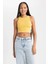 Kadın Sarı Fitted Halter Yaka Düz Basic Pamuklu Atlet B0658AXNS 1