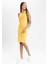 Kadın Sarı Bodycon Dress Vücudu Saran Halter Yaka Düz Basic Pamuklu Ribana Kolsuz Midi Elbise B0657AXNS 5