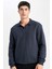 Regular Fit Polo Yaka Jakarlı Triko Sweatshirt A9785AX23AU 1