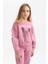Kız Çocuk Relax Fit Bisiklet Yaka Baskılı Kalın Sweatshirt B4675A823WN 1