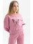 Kız Çocuk Relax Fit Bisiklet Yaka Baskılı Kalın Sweatshirt B4675A823WN 3