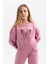 Kız Çocuk Relax Fit Bisiklet Yaka Baskılı Kalın Sweatshirt B4675A823WN 4