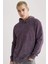 Regular Fit Kapüşonlu Yıkamalı Soluk Efektli Basic Düz Sweatshirt B9220AX23WN 1