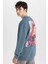 Comfort Regular Fit Rahat Kalıp Bisiklet Yaka Sırt Baskılı Yıkamalı Soluk Efektli Sweatshirt C1664AX24SP 1