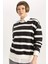 Relax Fit Bisiklet Yaka Çizgili Kalın Sweatshirt C1929AX23WN 1