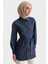 Üçgen Robalı Denim Tunik 24K4306 Lacivert 5