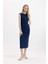 Bodycon Vücudu Saran Yuvarlak Yaka Aerobin Kolsuz Midi Abiye Elbise C4310AX24SP 2
