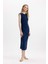 Bodycon Vücudu Saran Yuvarlak Yaka Aerobin Kolsuz Midi Abiye Elbise C4310AX24SP 3