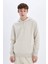 Regular Fit Kapüşonlu Kanguru Cepli İçi Yumuşak Tüylü Basic Düz Sweatshirt X8283AZ24AU 4