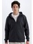 Regular Fit Kapüşonlu İçi Yumuşak Tüylü Cepli Basic Düz Fermuarlı Sweatshirt X8331AZ24AU 1