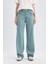 Straight Wide Yüksek Bel Uzun Jean Yıkamalı Pantolon D0848AX24SM 1