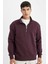 Koyu Bordo Comfort Regular Fit Rahat Kalıp Dik Yaka Fermuarlı Kalın Basic Düz Sweatshirt X7405AZ24AU 1