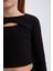 Kız Çocuk Slim Fit Dar Kesim Bisiklet Yaka Fitilli Kaşkorse Uzun Kollu Siyah Tişört D0705A824AU 5