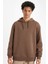 Kahverengi Relax Fit Kapüşonlu Baskılı Sweatshirt Y9652AZ24AU 1