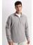 Gri Tüylenme Yapmayan Soğuk Geçirmez Regular Fit Dik Yaka Fermuarlı Polar Sweatshirt Y3996AZNS 1