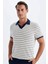 Regular Fit Polo Yaka Çizgili Triko Kısa Kollu Tişört C4150AX24SM 1