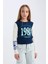 Kız Çocuk Cropped Fit Bisiklet Yaka Baskılı Fitilli Kaşkorse Uzun Kollu Tişört D3433A824WN 1
