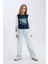 Kız Çocuk Cropped Fit Bisiklet Yaka Baskılı Fitilli Kaşkorse Uzun Kollu Tişört D3433A824WN 2