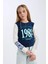 Kız Çocuk Cropped Fit Bisiklet Yaka Baskılı Fitilli Kaşkorse Uzun Kollu Tişört D3433A824WN 4