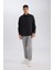Siyah Relax Fit Polo Yaka Twill Modal Karışımlı Basic Düz Uzun Kollu Gömlek D3376AX24AU 4