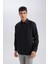 Siyah Relax Fit Polo Yaka Twill Modal Karışımlı Basic Düz Uzun Kollu Gömlek D3376AX24AU 5