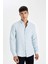 Slim Fit Dar Kesim Düğmeli Dokulu Düz Pamuk Karışımlı Uzun Kollu Gömlek T2066AZ24AU 5