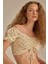 Fitted Crop Desenli Maroken Kısa Kollu Bluz D3520AX24HS 1