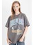 Oversize Geniş Kalıp Bisiklet Yaka Baskılı Kısa Kollu Tişört 1