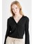 Coool Fitted Basic Düz Düğmeli Uzun Kollu Crop Siyah Gömlek A0012AX24AU 1