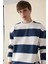 Boxy Fit Bisiklet Yaka Çizgili Sweatshirt A9066AX24AU 4