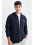 Lacivert Relax Fit Kapüşonlu Waffle Baskılı Cepli Fermuarlı Sweatshirt D2629AX24AU 1