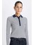 Slim Fit Dar Kesim Polo Yaka Düğmeli Çizgili Fitilli Kaşkorse Uzun Kollu Tişört D5140AX24AU 1