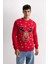 Kırmızı Standart Fit Yılbaşı Temalı Bisiklet Yaka Triko Kazak D5795AX24WN 3