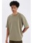 Oversize Geniş Kalıp Bisiklet Yaka Kısa Kollu Basic Düz Ağır Kumaş Tişört X3926AZ24AU 1