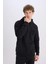 Siyah Relax Fit Kapüşonlu Baskılı Kalın Sweatshirt D2682AX24AU 3