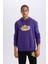 Fit NBA Los Angeles Lakers Standart Fit Kapüşonlu Baskılı Kalın Sporcu Sweatshirt D8512AX24AU 3