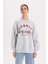 Oversize Geniş Kalıp Bisiklet Yaka Baskılı Kalın Sweatshirt D9803AX24WN 2