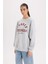 Oversize Geniş Kalıp Bisiklet Yaka Baskılı Kalın Sweatshirt D9803AX24WN 3