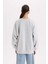 Oversize Geniş Kalıp Bisiklet Yaka Baskılı Kalın Sweatshirt D9803AX24WN 5