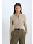 Slim Fit Dar Kesim Yarım Fermuarlı Tweed Uzun Kollu Tişört D5538AX24AU 3