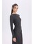 Bodycon Vücudu Saran Yarım Balıkçı Yaka Basic Düz Bürümcük Uzun Kollu Midi Elbise D8643AX24AU 5