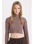 Coool Balıkçı Yaka Crop Top Basic Düz Fitilli Kaşkorse Uzun Kollu Tişört E1673AX24WN 1